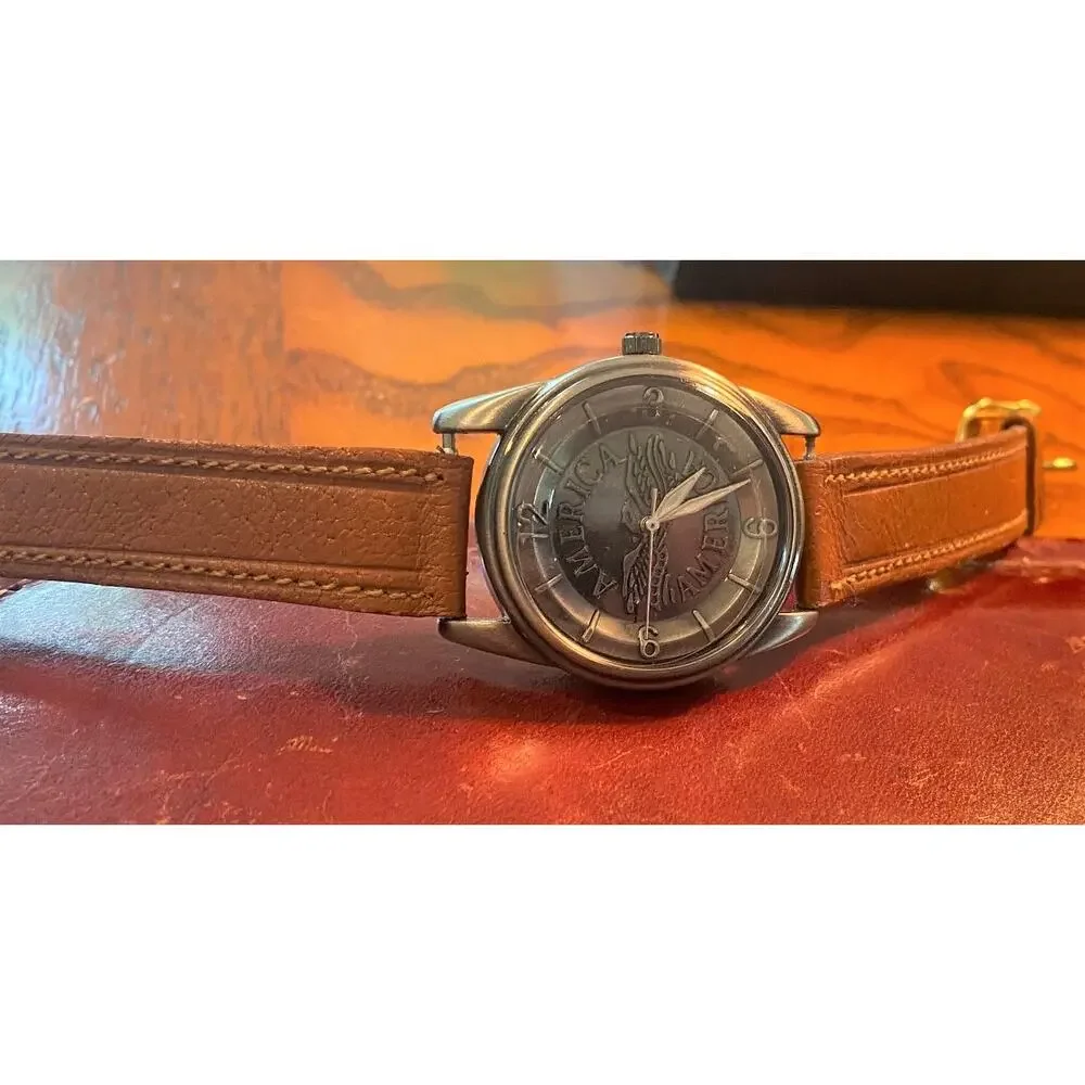 Women's 34mm Gun Metal Tone America Watch, Raised Pattern Face